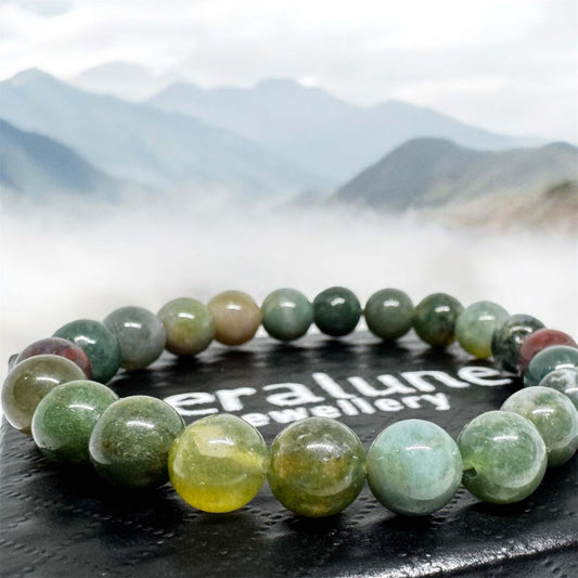 Bransoletka Agat Indyski 8mm Handmade Koralikowa Na gumce unisex