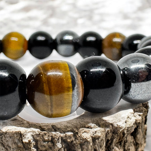 Bransoletka Czarny Obsydian Hematyt Tygrysie Oko Kamień 8mm