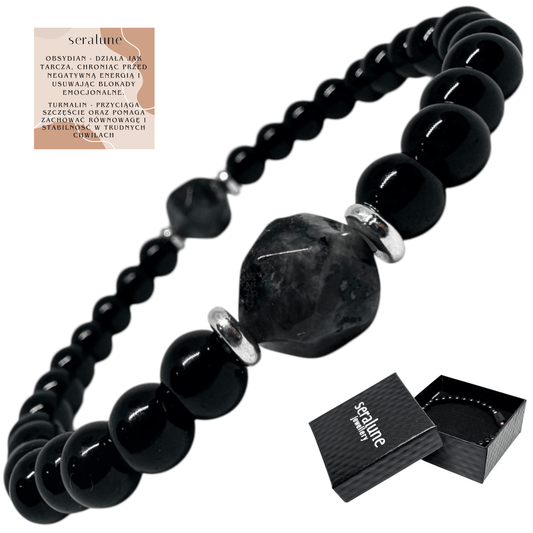 Bransoletka Czarny Turmalin i Obsydian Golden Sheen