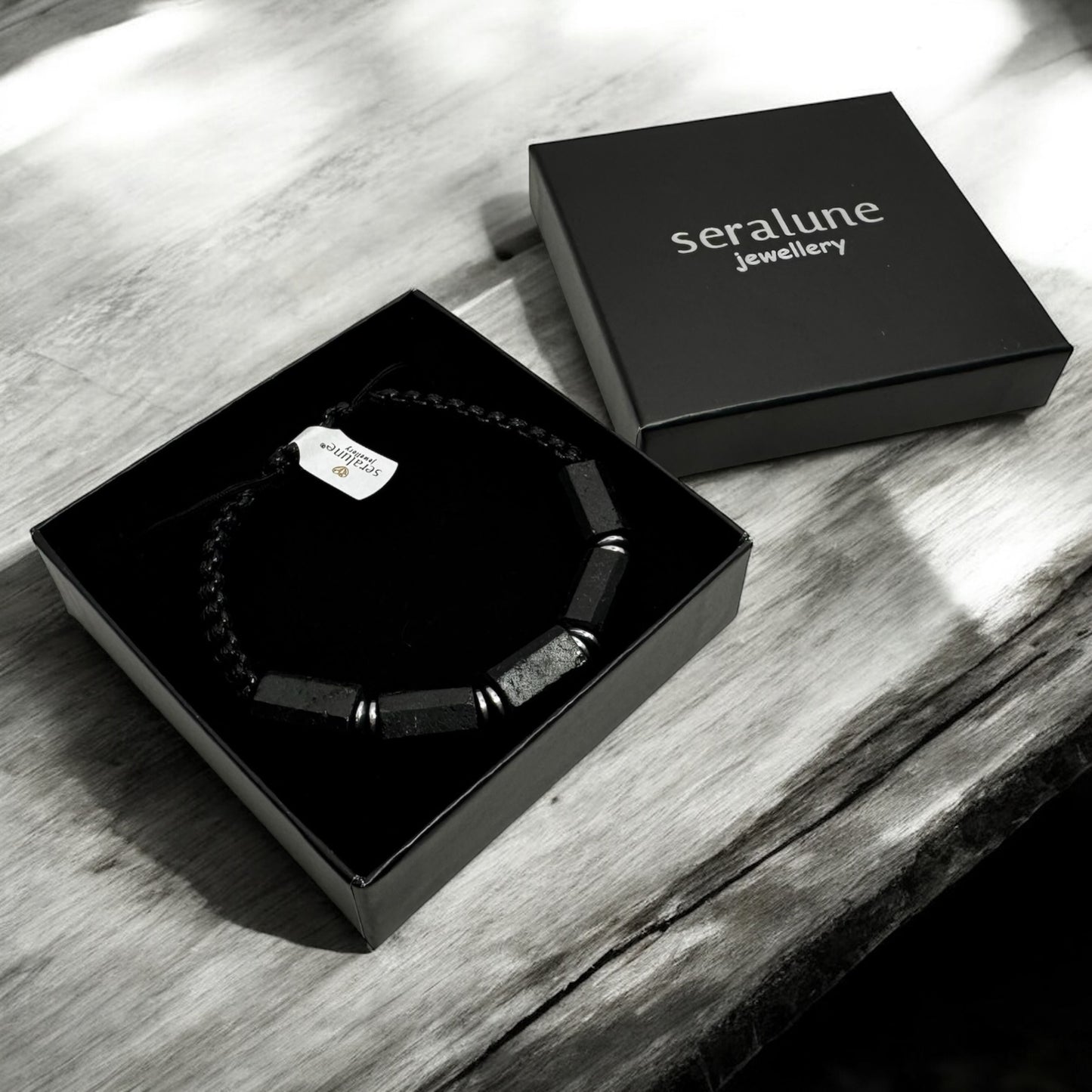 Bransoletka Męska Czarny Turmalin Kamień Naturalny Stal 10mm RAW