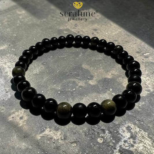 Bransoletka Ochrona Czarny Turmalin Obsydian Onyks 6mm
