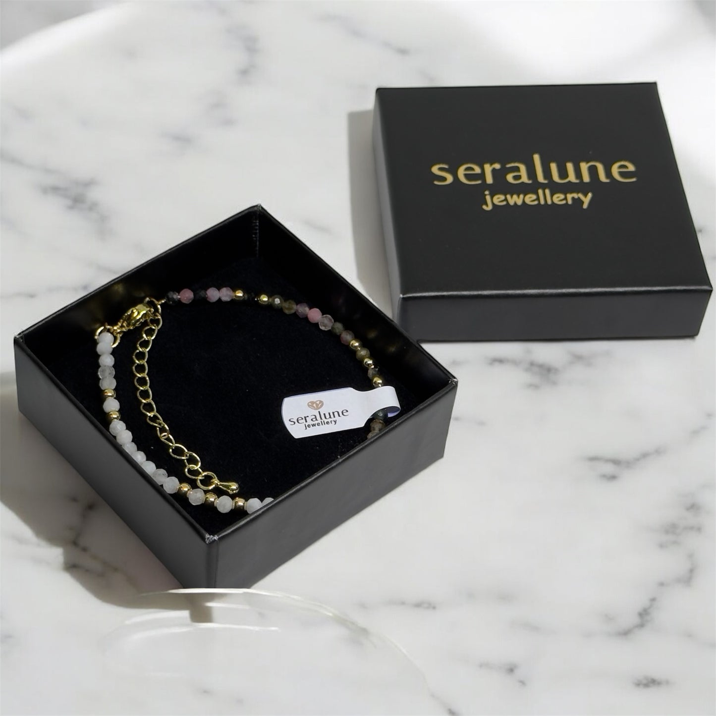 Bransoletka Turmalin Wielobarwny Kamień Księżycowy 3mm Złota