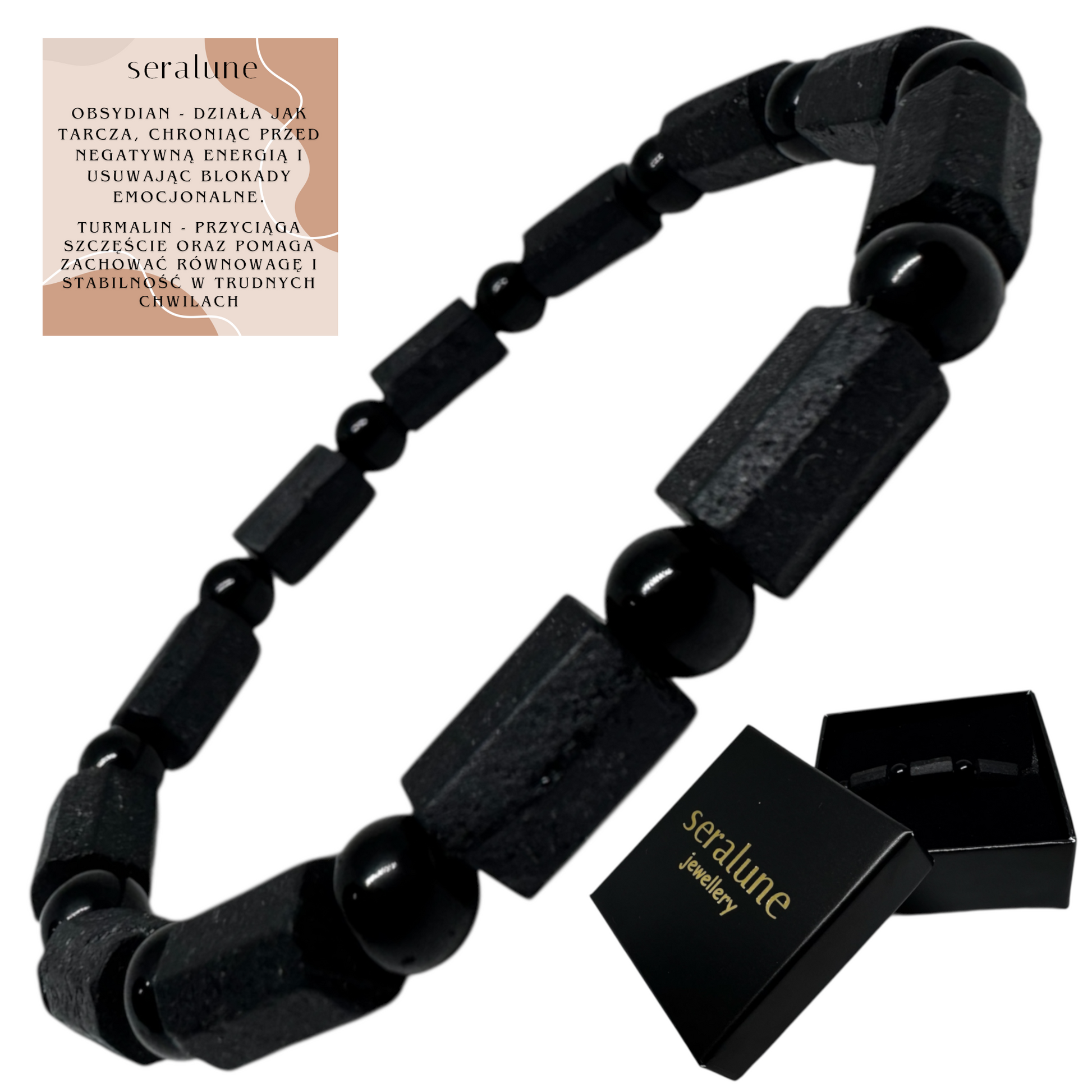 Bransoletka z Carnego Turmalinu i Czarnego Obsydianu