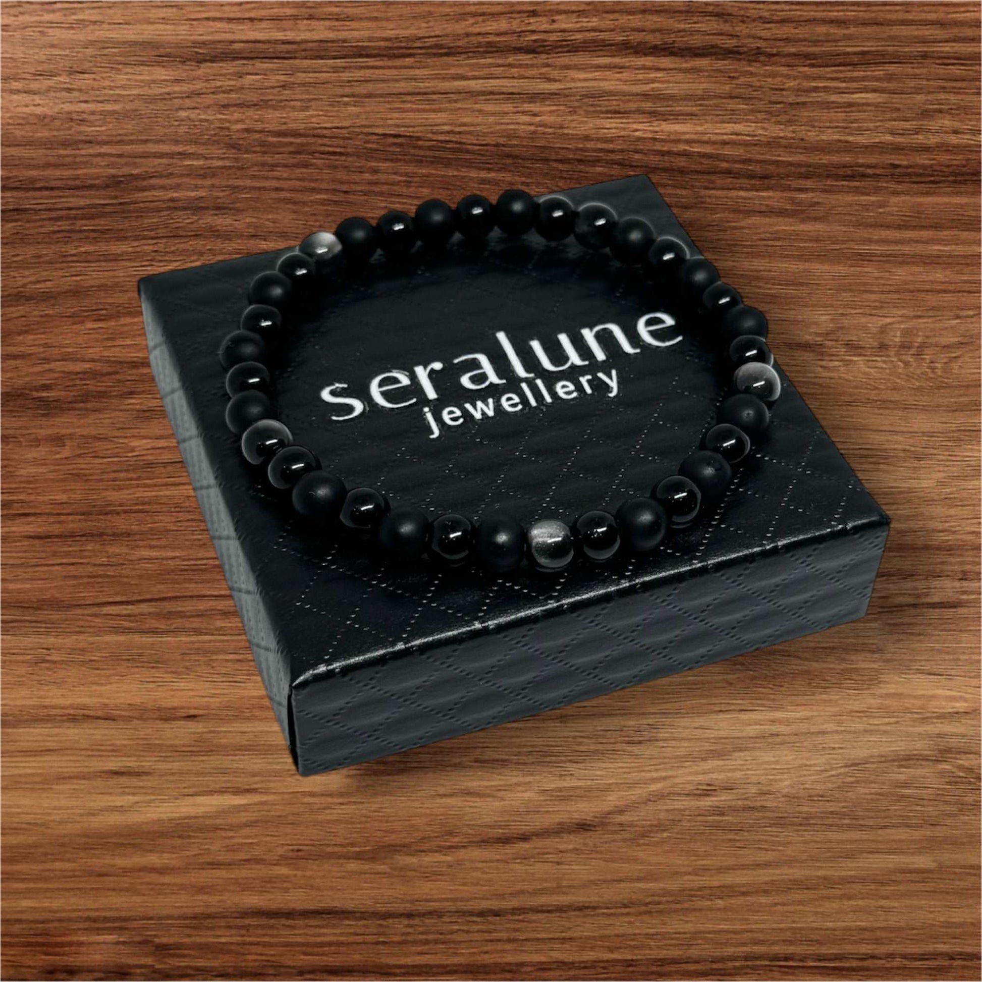 Bransoletka z Czarnego Turmalinu, Obsydianu i Onyksu 6mm