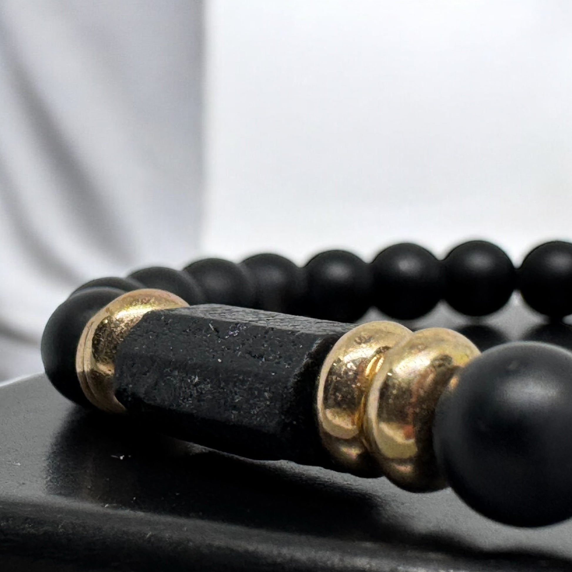 Bransoletka z Czarnego Turmalinu RAW i Onyksu Talizman Ochronny