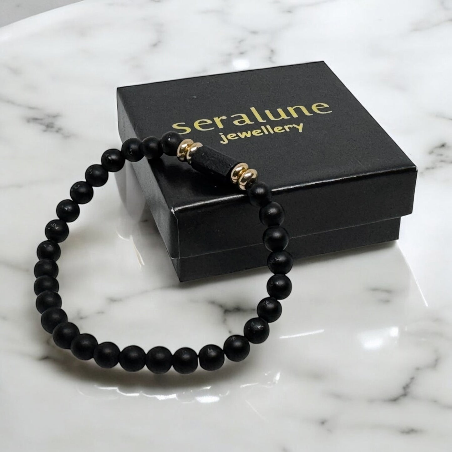 Bransoletka z Czarnego Turmalinu RAW i Onyksu Talizman Ochronny Pudełko prezentowe