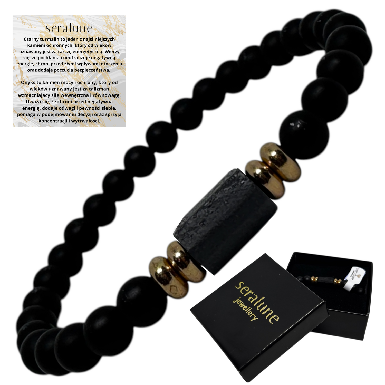 Bransoletka z Czarnego Turmalinu RAW i Onyksu Talizman Ochronny