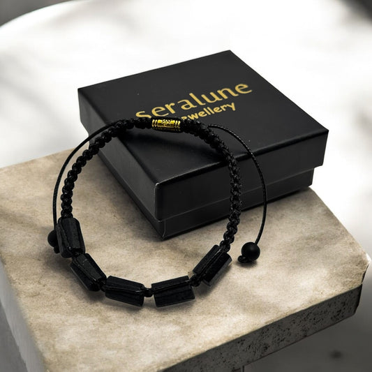 Bransoletka z Czarnym Turmalinem Fasetowanym 5 Kamieni RAW