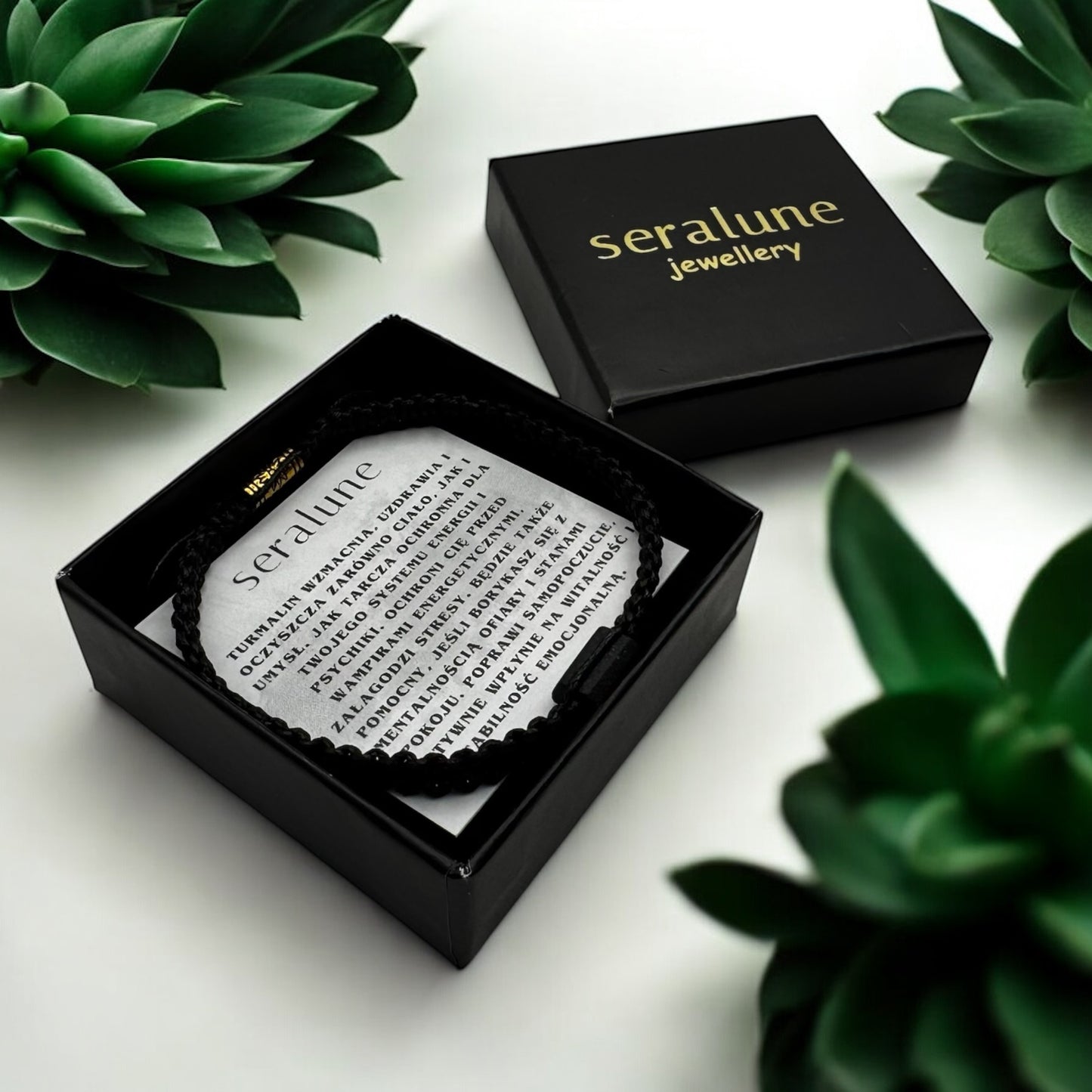 Bransoletka z Czarnym Turmalinem Fasetowanym Makramowa