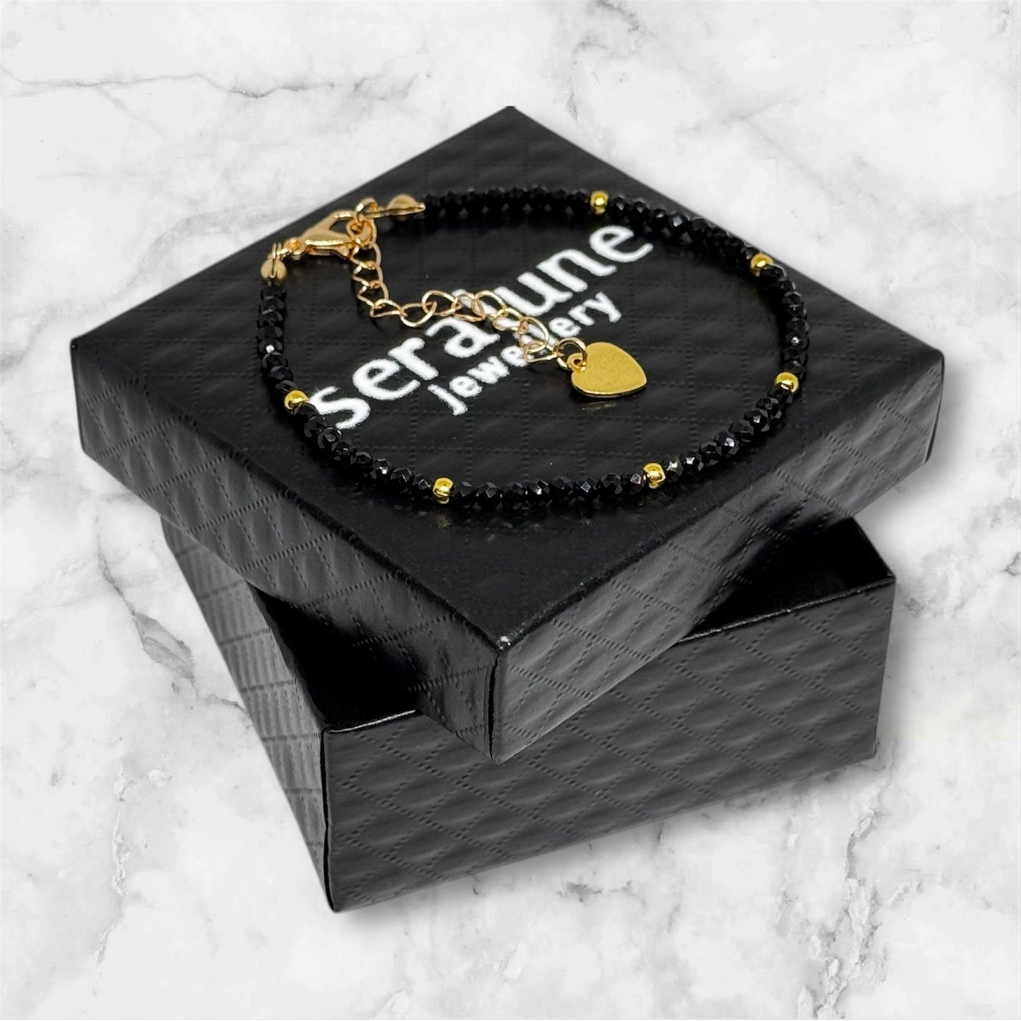 Bransoletka Czarny Obsydian Minimalistyczna Kamienie 3mm