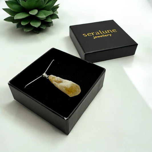 Naszyjnik Cytryn RAW Kamień Stal Jubilerska Wisiorek Szczęścia