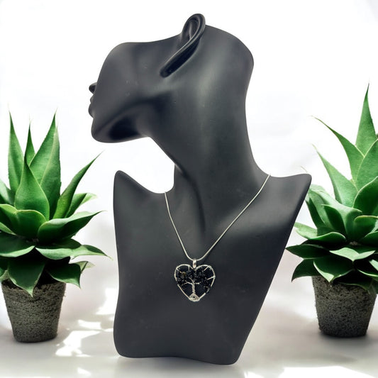 Naszyjnik Drzewo Życia Obsydian Serce Stal Jubilerska