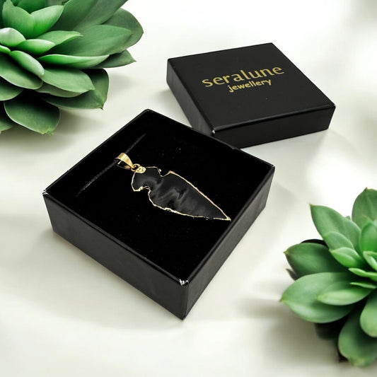 Naszyjnik Obsydian Grot Złota Oprawa Czarny Wisiorek