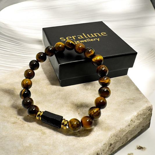 Bransoletka Czarny Turmalin Tygrysie Oko 8mm - Seralune