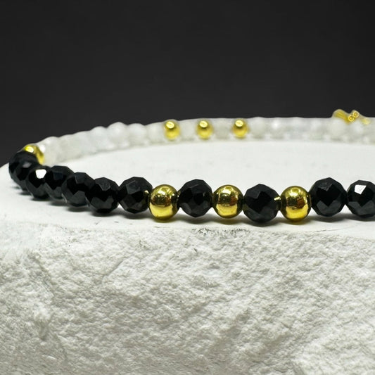 Bransoletka Kamień Księżycowy Czarny Spinel 3mm Złota 18k - Seralune