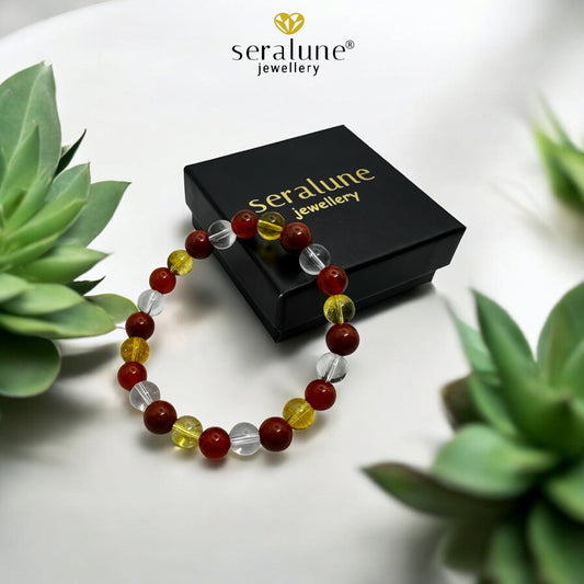 Bransoletka Znak Zodiaku Baran Cytryn Karneol Kryształ Górski 8mm - Seralune