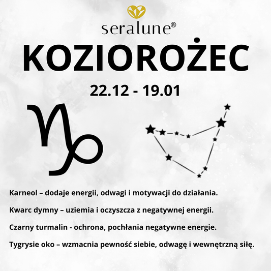 Bransoletka Znak Zodiaku Koziorożec Czarny Turmalin Karneol Kwarc 8mm - Seralune