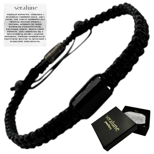 Bransoletka z Czarnym Turmalinem Fasetowanym Makramowa Kamień RAW