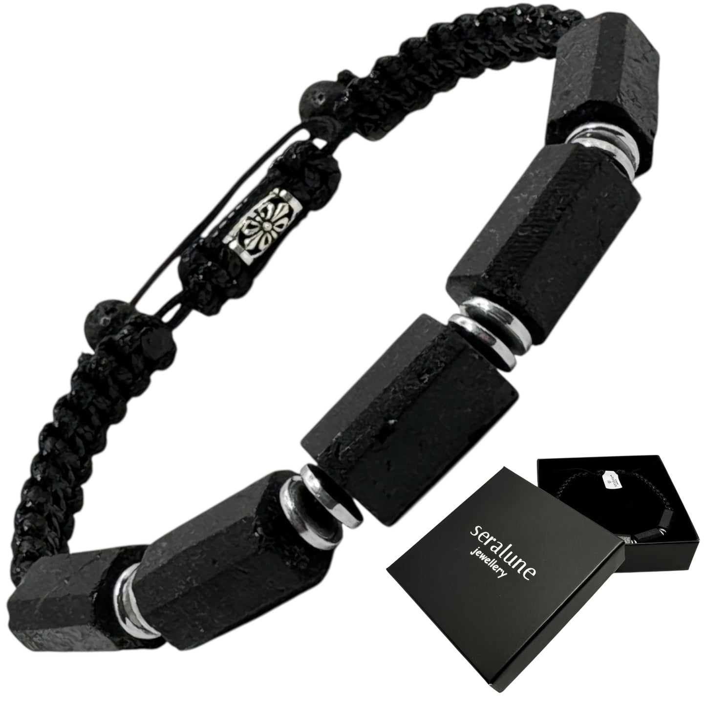 Bransoletka Męska Czarny Turmalin Kamień Naturalny Stal 10mm RAW