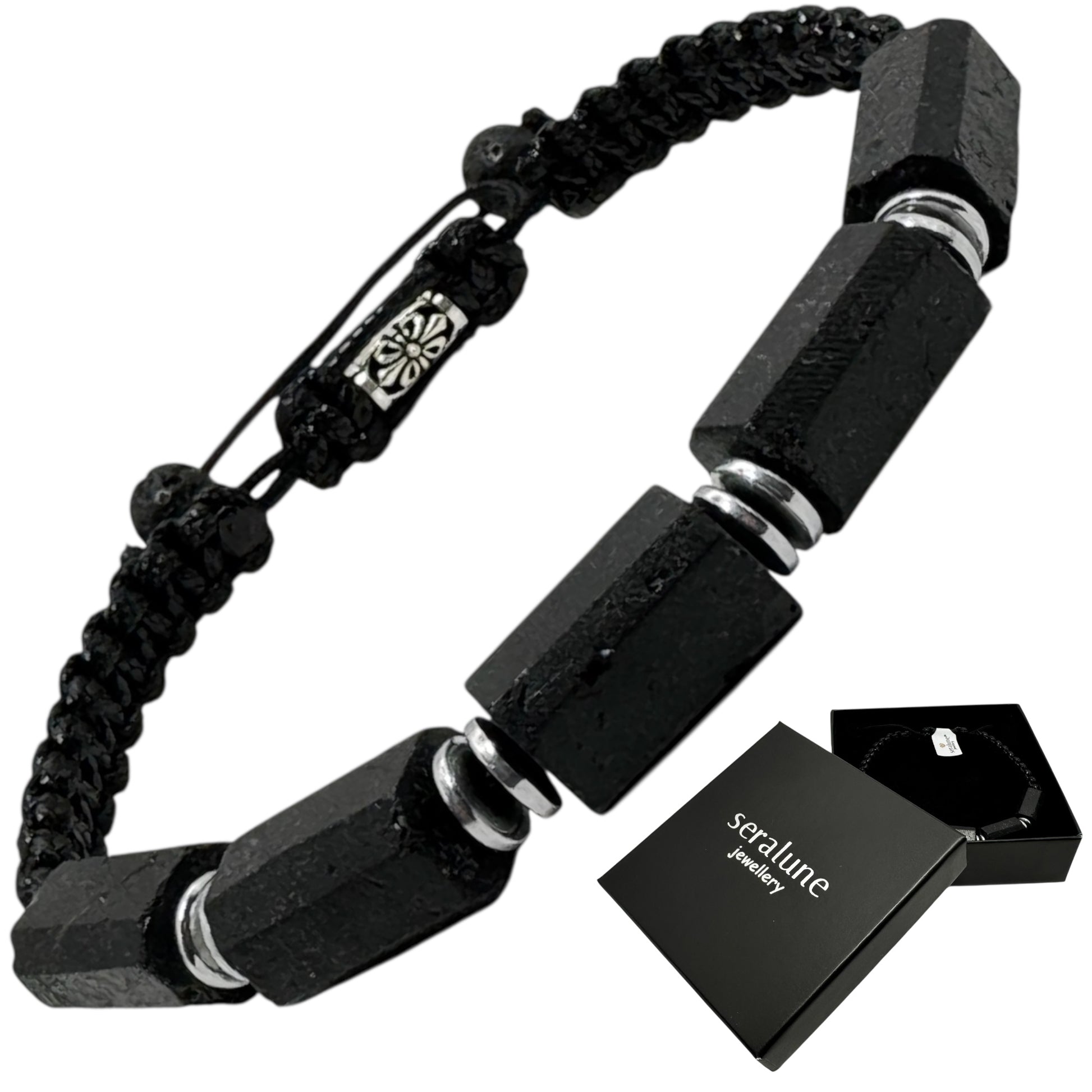 Bransoletka Męska Czarny Turmalin Kamień Naturalny Stal 10mm RAW