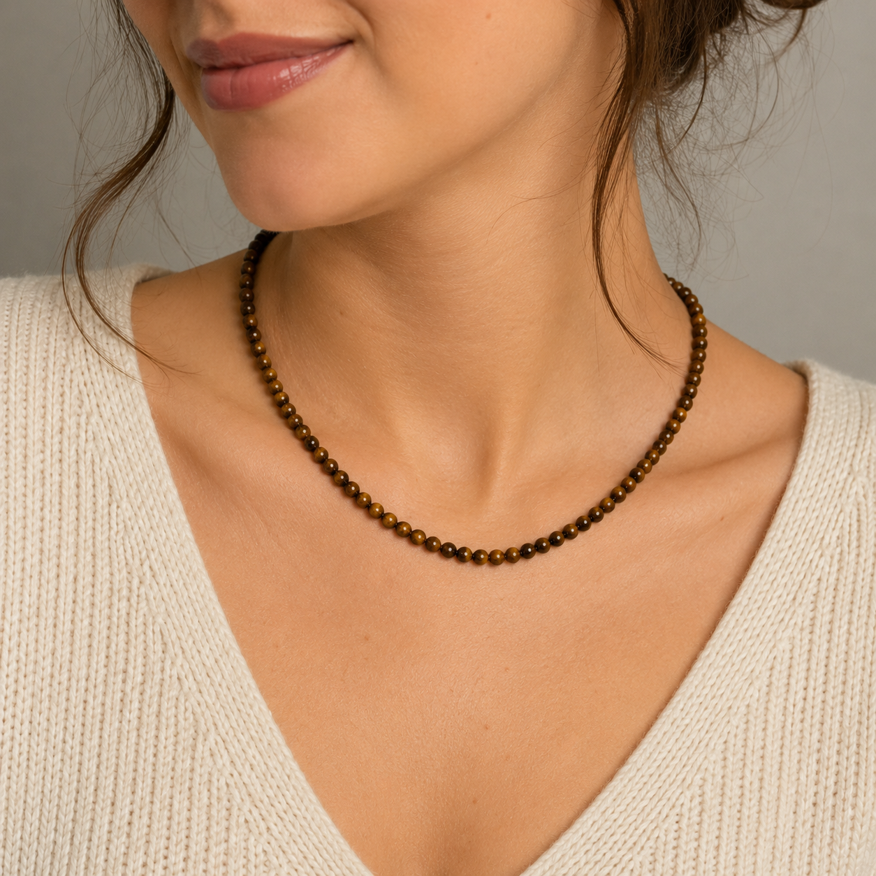 Naszyjnik Tygrysie Oko Choker Tiger Eye Naturalny Kamień 3mm