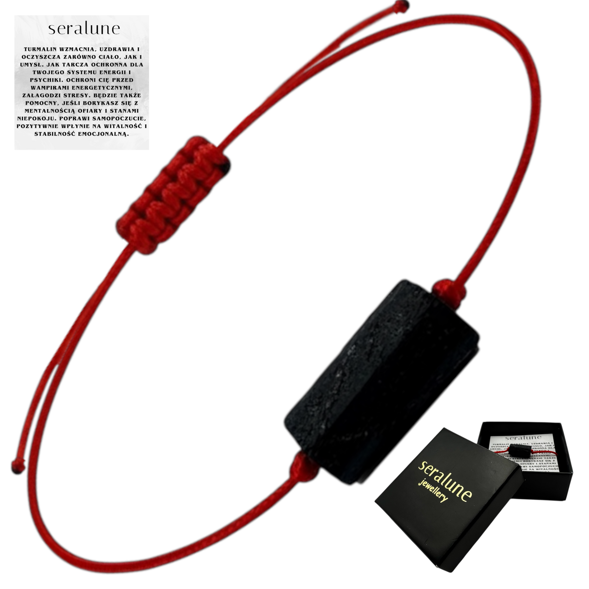 Bransoletka Ochronna Czarny Turmalin Czerwony Sznurek