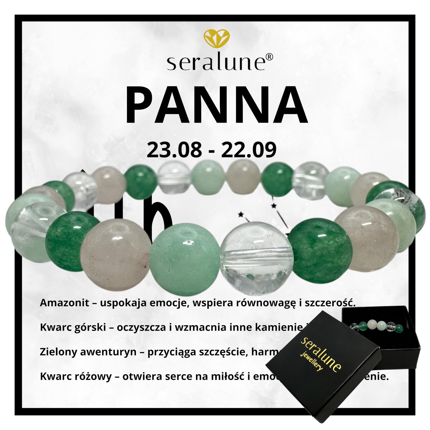 Bransoletka Znak Zodiaku Panna Amazonit Kwarc Różowy Awenturyn