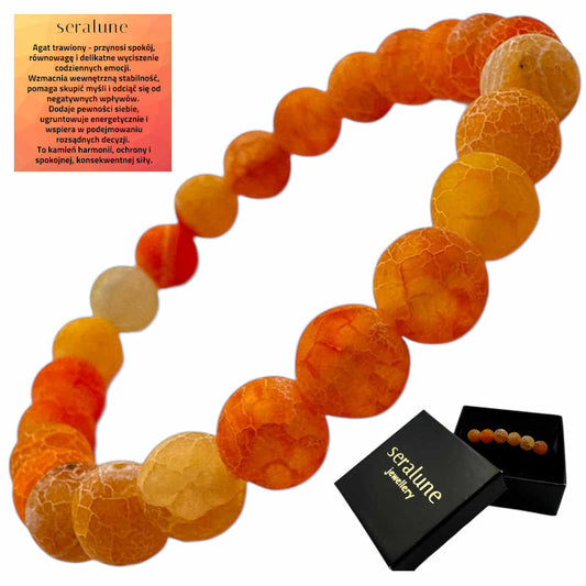 Bransoletka Agat Trawiony Matowy Kamień 8mm Harmonia Ochrona