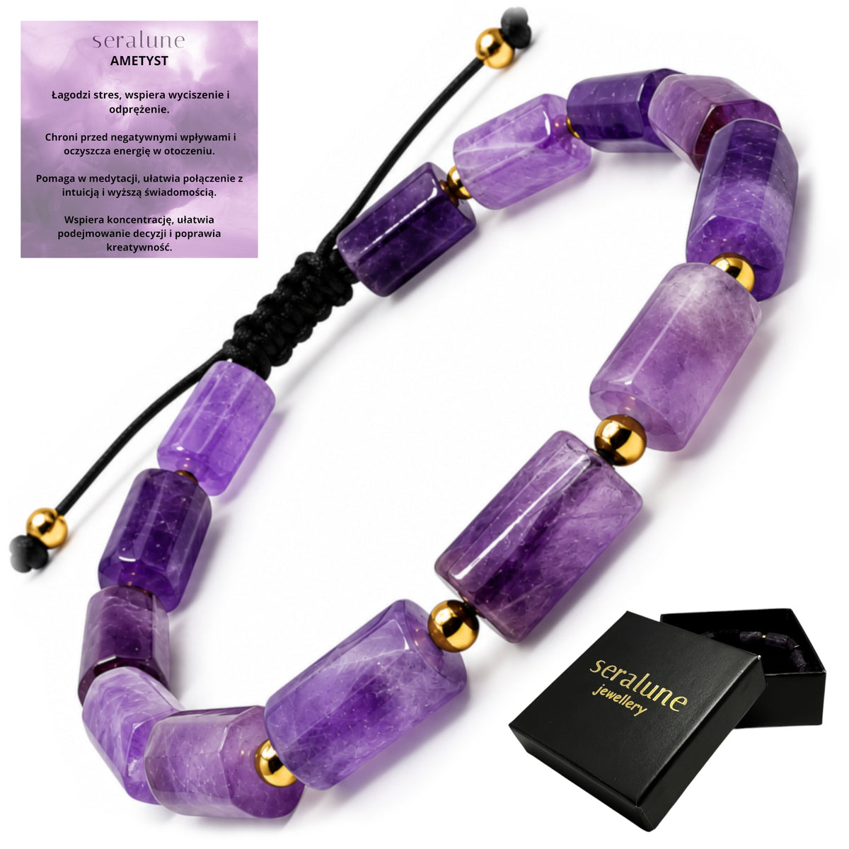 Bransoletka Ametyst Polerowany 6mm Kamień Ochronna