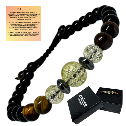 Bransoletka_Cytryn Czarny_Turmalin_Tygrysie_Oko_Handmade