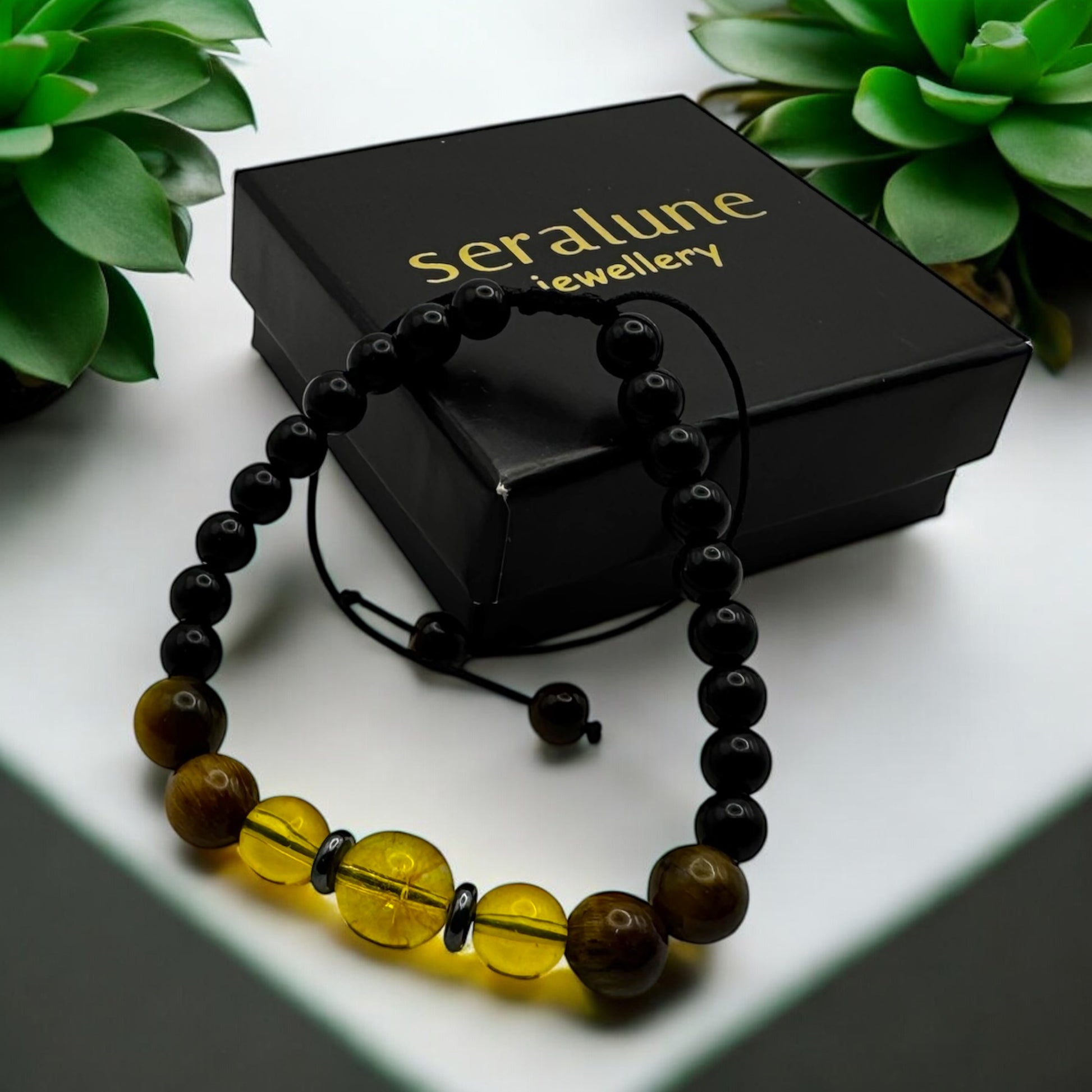 Bransoletka Cytryn Czarny Turmalin i Tygrysie Oko
