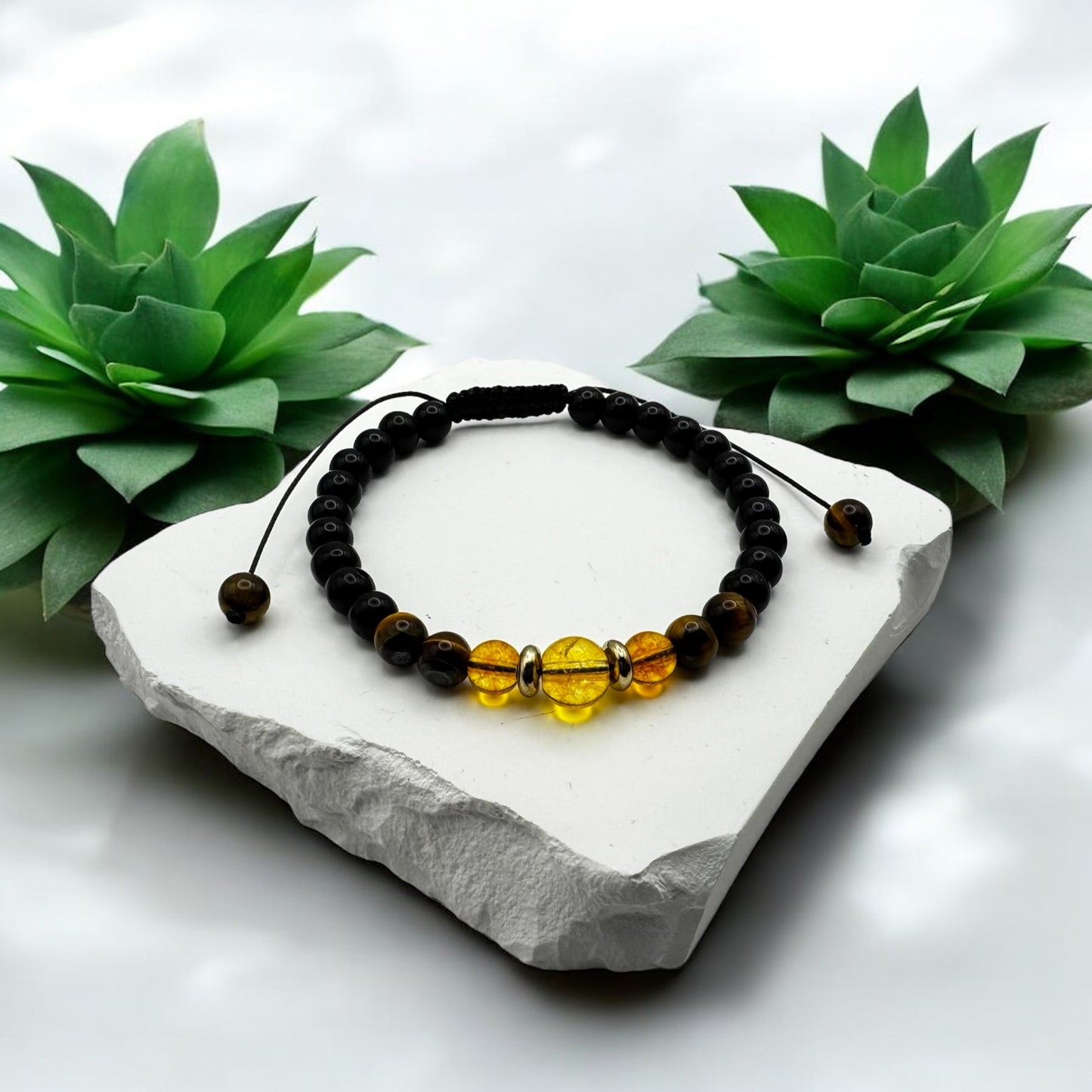 Bransoletka Cytryn Czarny Turmalin i Tygrysie Oko 