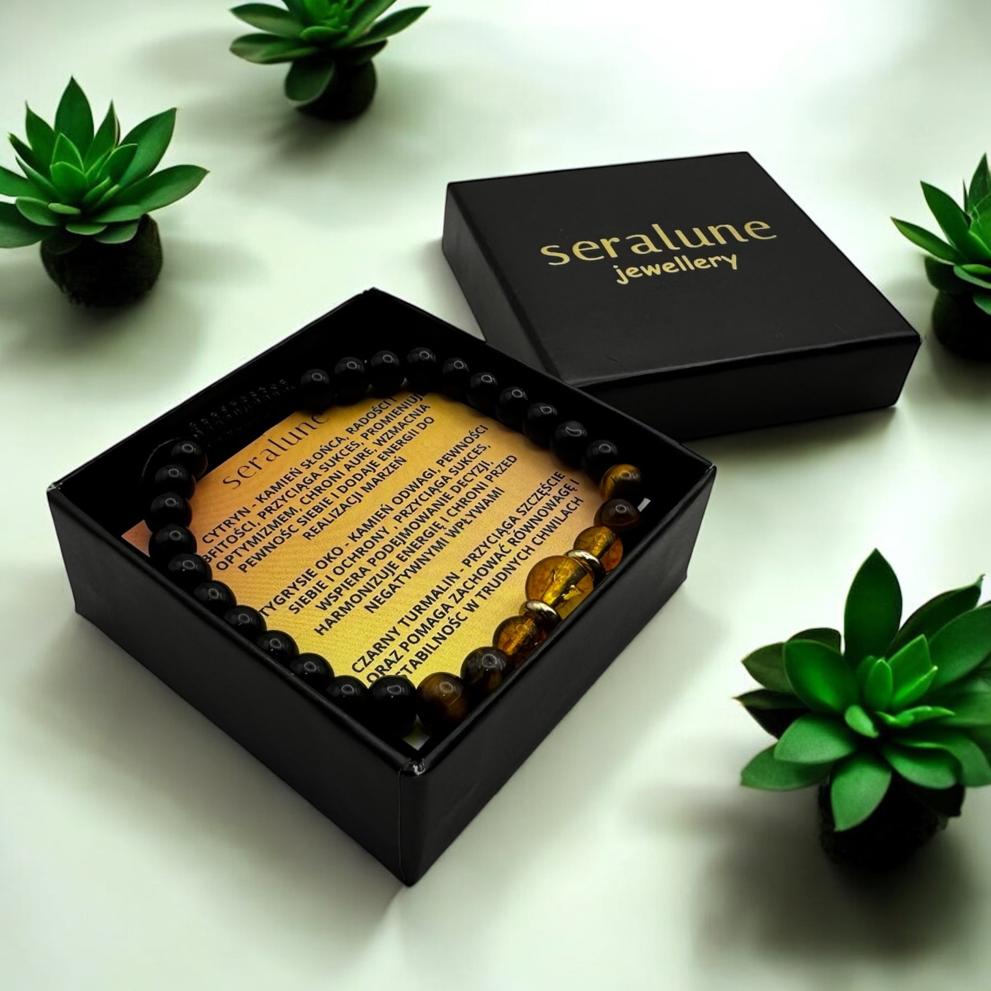 Bransoletka Cytryn Czarny Turmalin i Tygrysie Oko