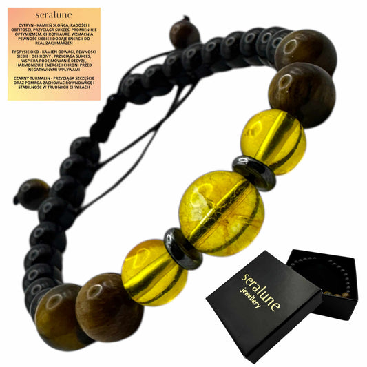 Bransoletka Cytryn Czarny Turmalin i Tygrysie Oko