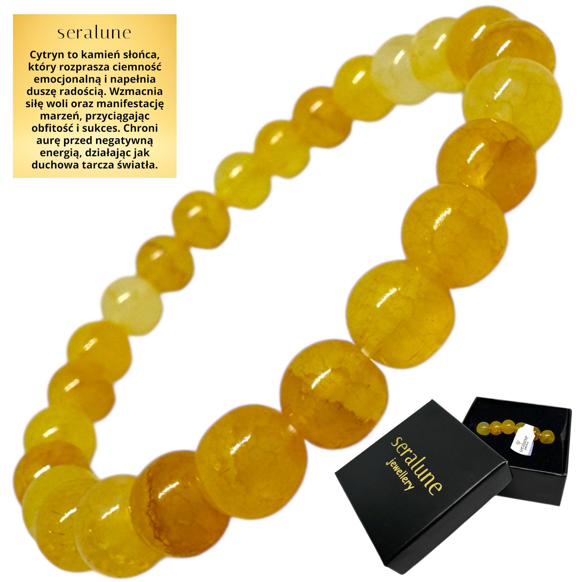 Bransoletka Cytryn Kamień 8mm Radość i Odwaga z Cytrynem 16-18cm