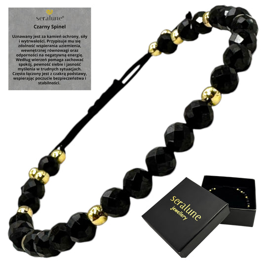 Bransoletka Czarny Spinel Kamień 4mm Na Sznurku