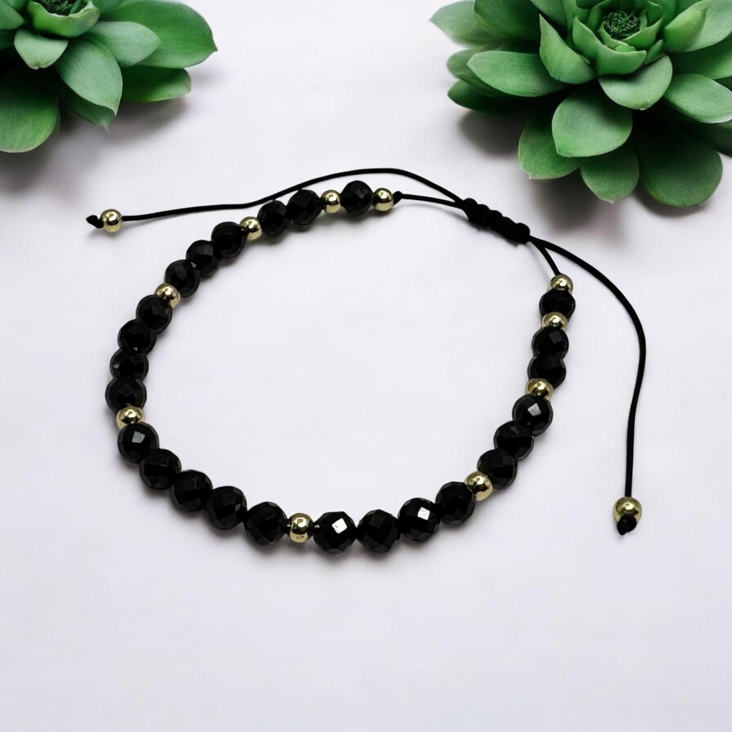 Bransoletka Czarny Spinel Kamień 4mm Na Sznurku