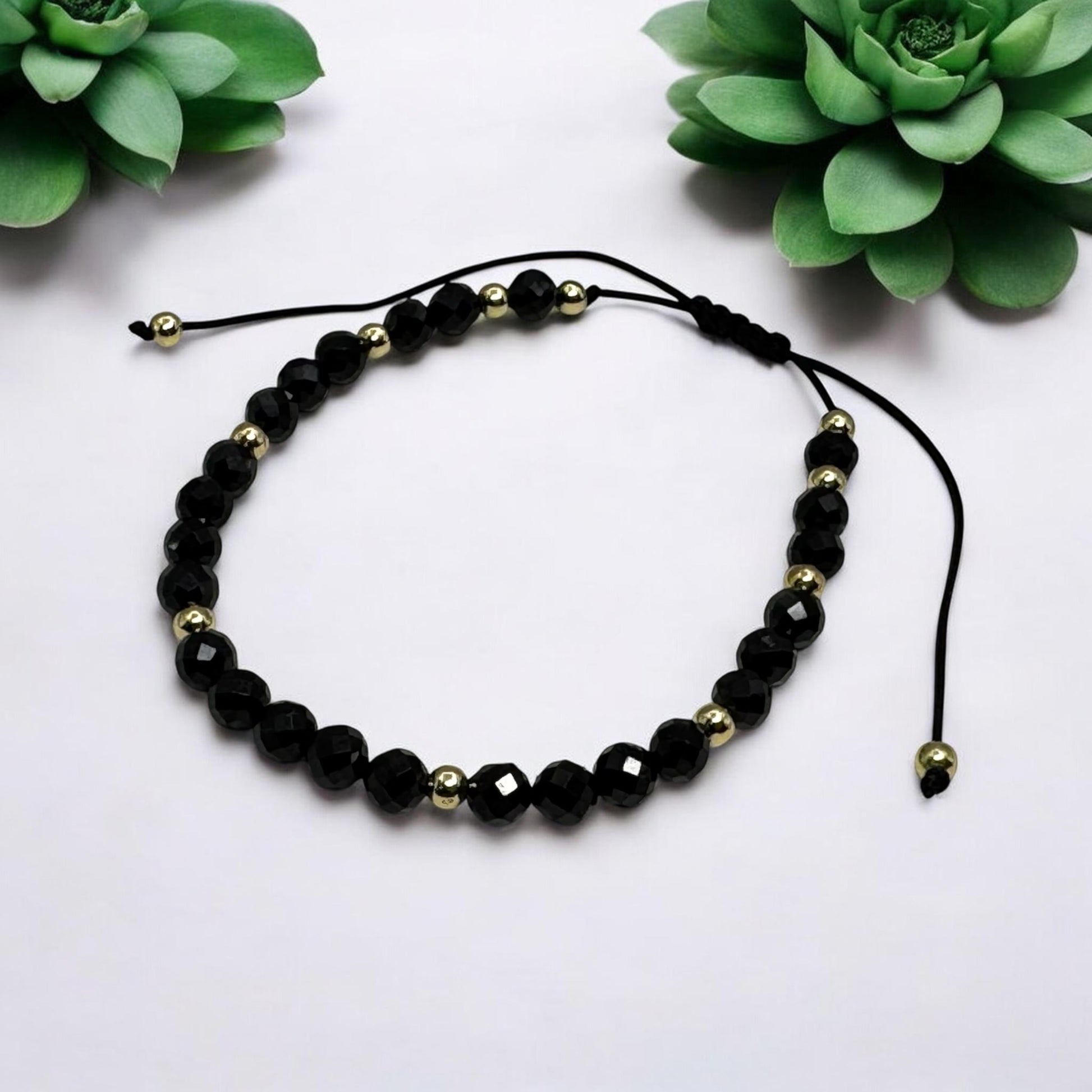 Bransoletka Czarny Spinel Kamień 4mm Na Sznurku