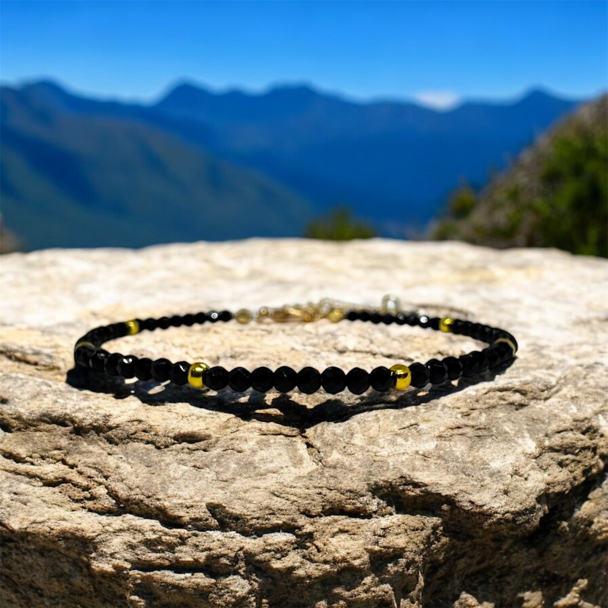 Bransoletka Czarny Turmalin Minimalistyczna kamienie 3mm