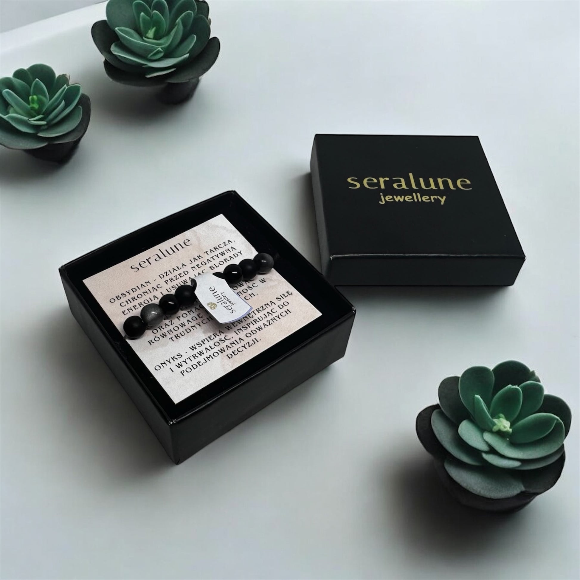 Bransoletka Ochrona Czarny Turmalin Obsydian Onyks 6mm