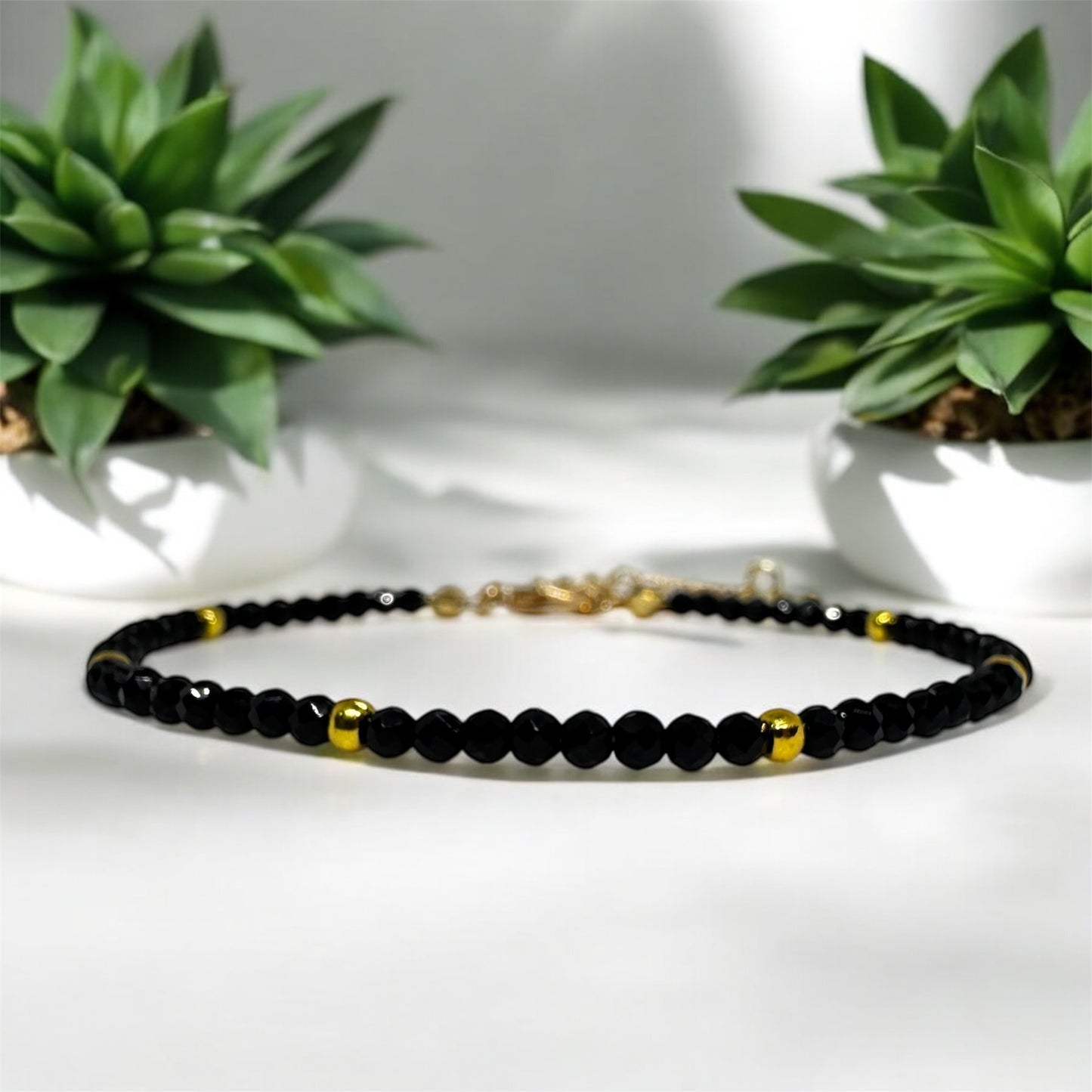 Bransoletka Czarny Turmalin Minimalistyczna kamienie 3mm