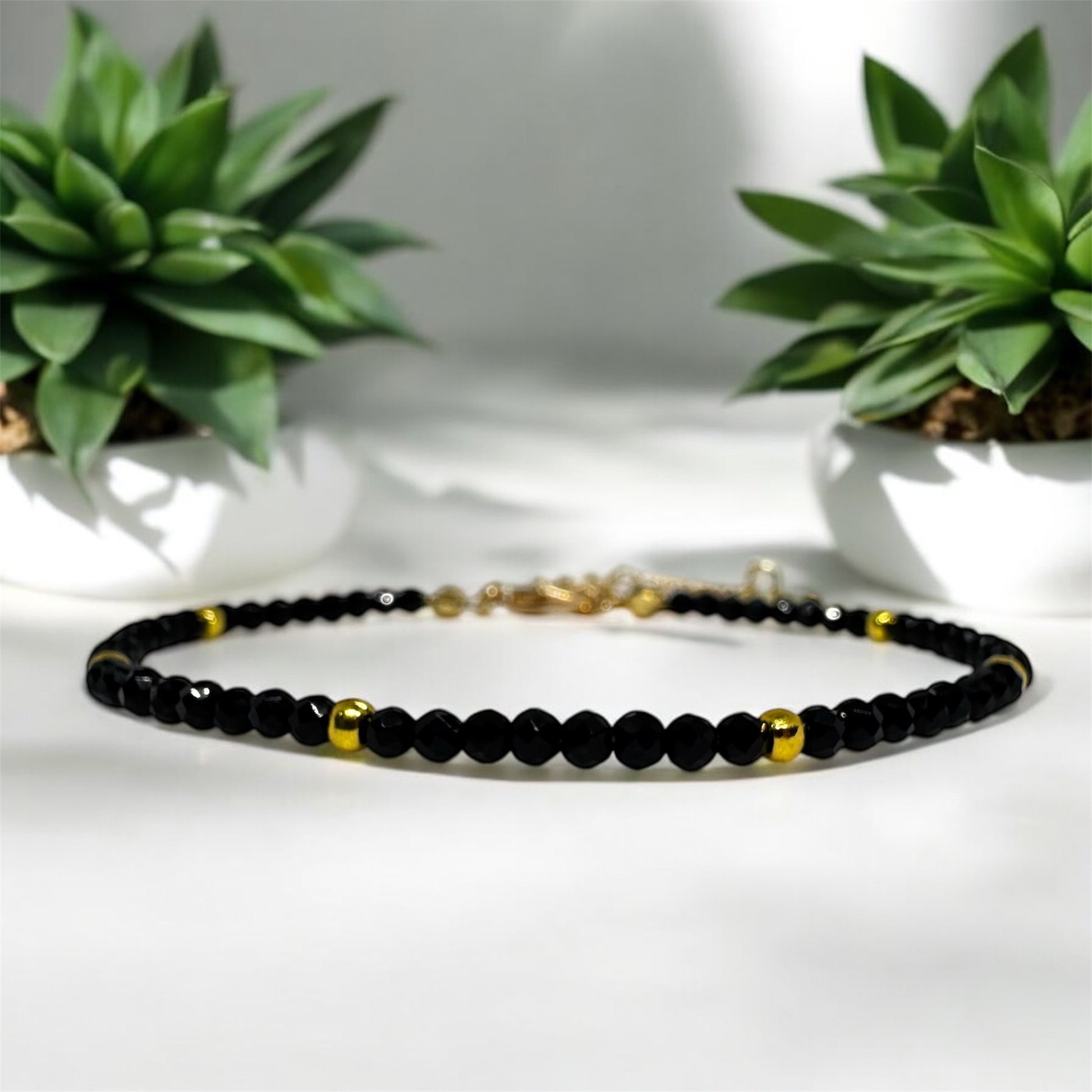 Bransoletka Czarny Turmalin Minimalistyczna kamienie 3mm