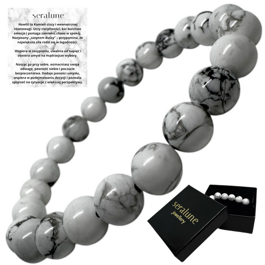 Bransoletka Howlit Biały 8mm Kamień Odwaga Sen Równowaga
