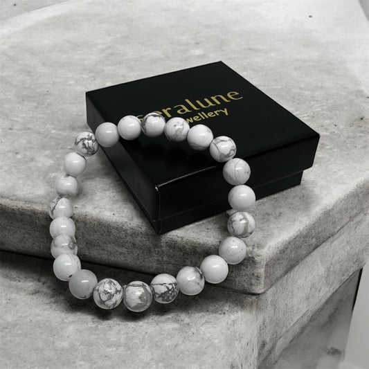 Bransoletka Howlit Biały 8mm Kamien Odwaga Sen Równowaga