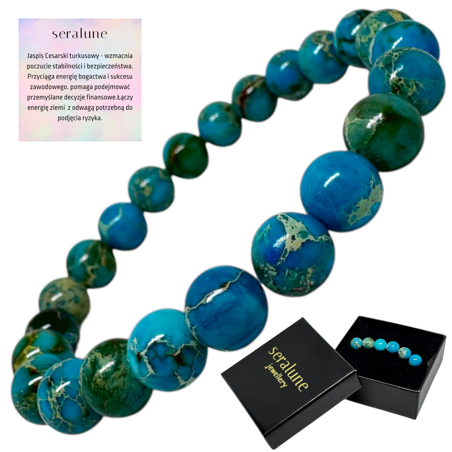 Bransoletka Jaspis Cesarski Turkusowy Przyciąganie Pieniędzy Sukces