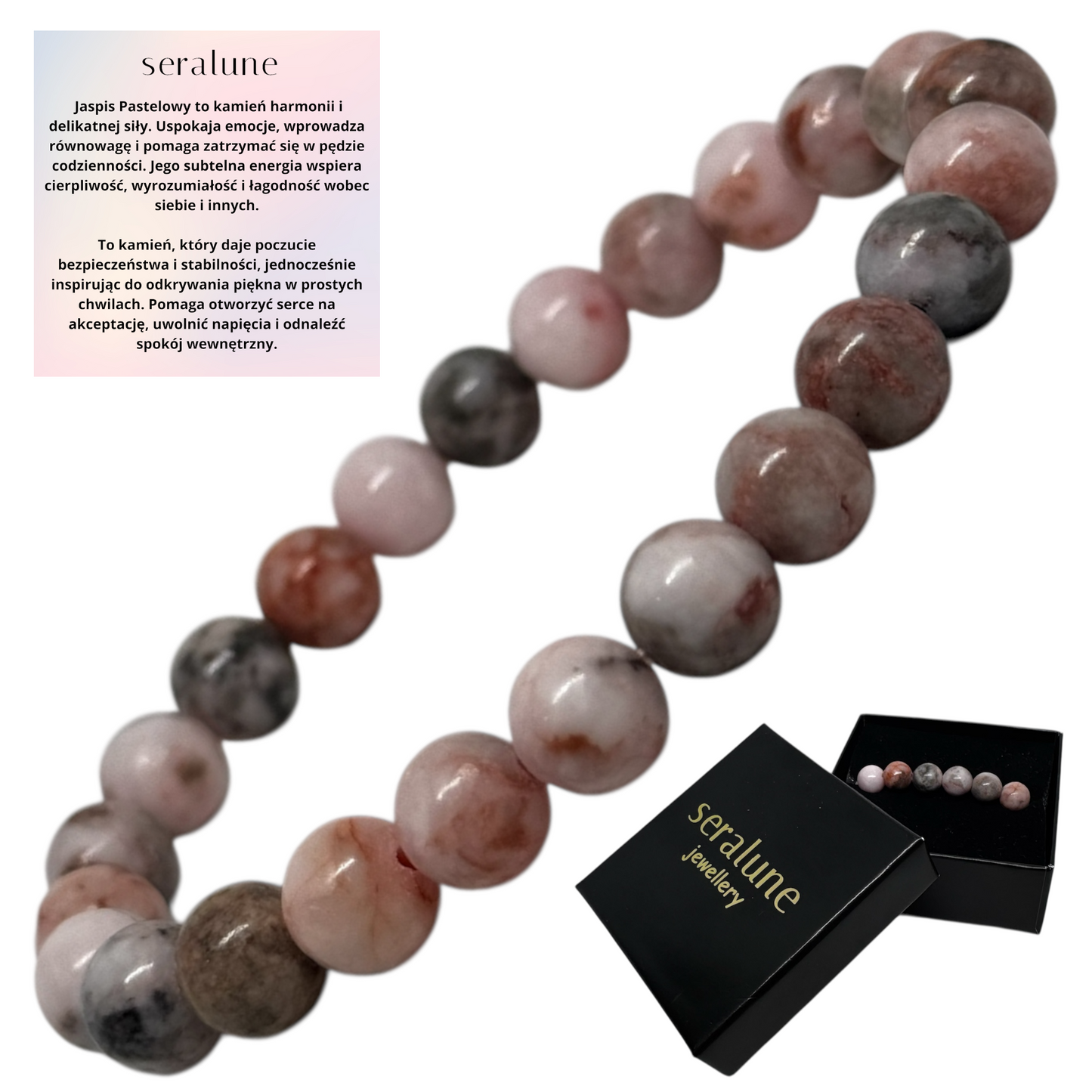 Bransoletka Jaspis Pastelowy Pink Zebra Spokój Harmonia