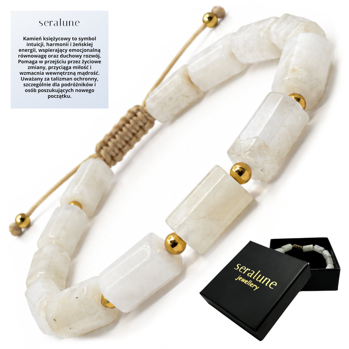 Bransoletka Kamień Księżycowy Moonstone 6mm Równowaga