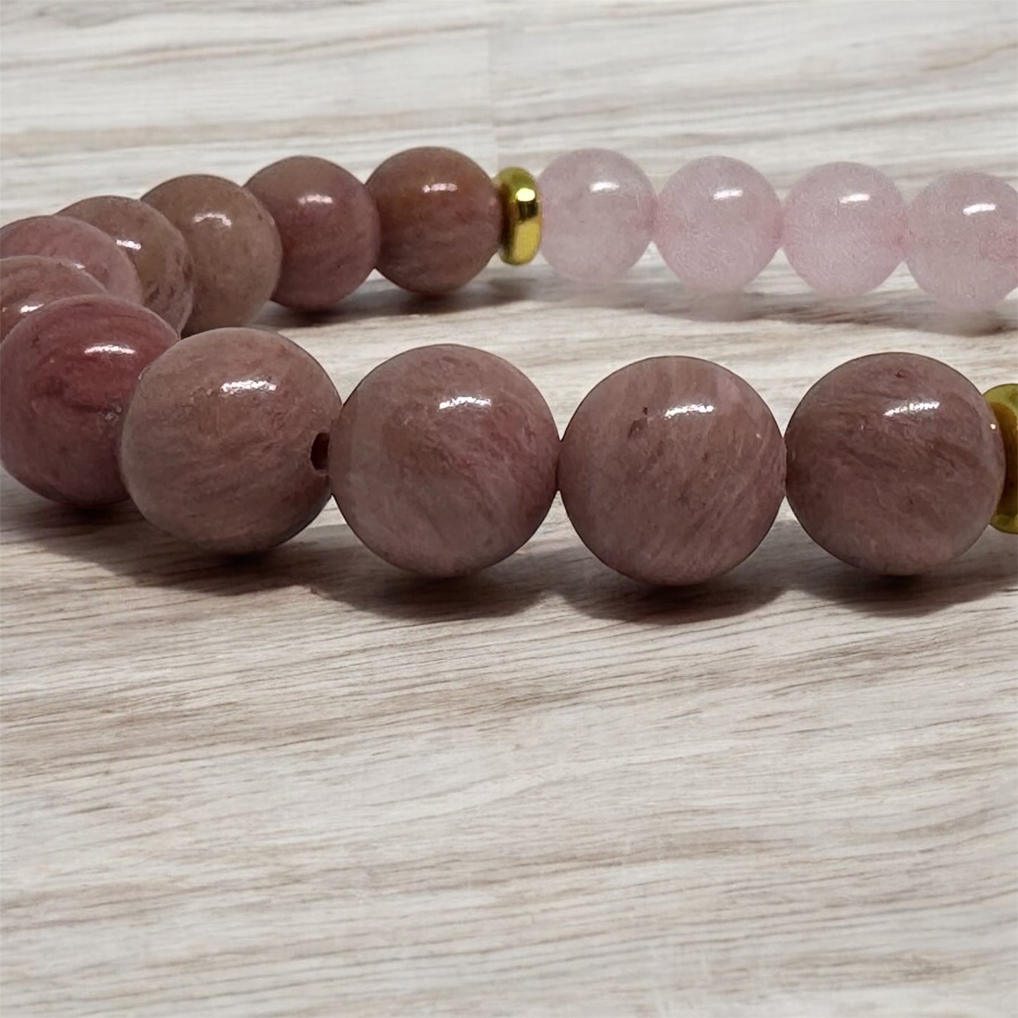 Bransoletka Kwarc Różowy i Rodonit Kamień Miłość Harmonia 