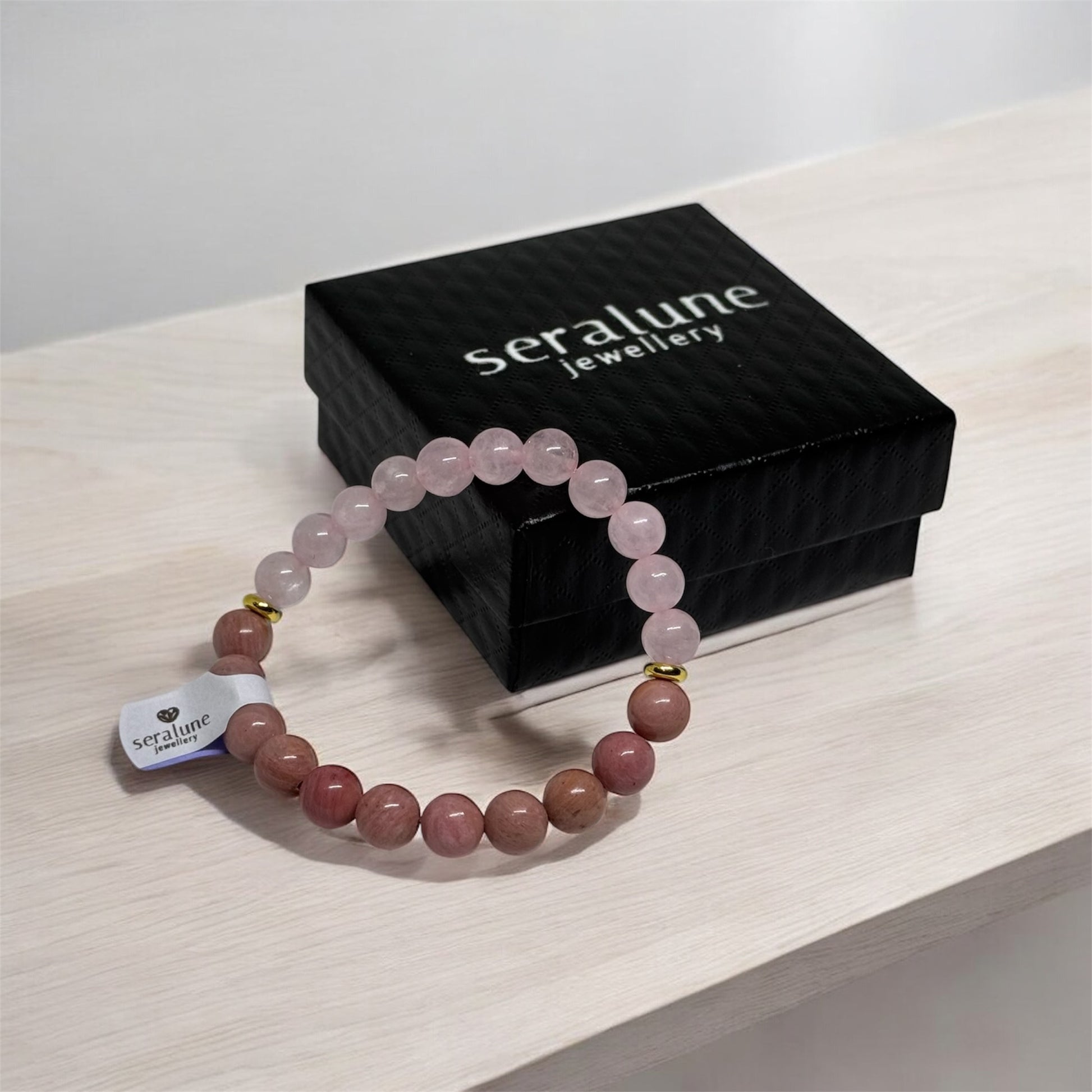 Bransoletka Kwarc Różowy i Rodonit Kamień Miłość Harmonia 