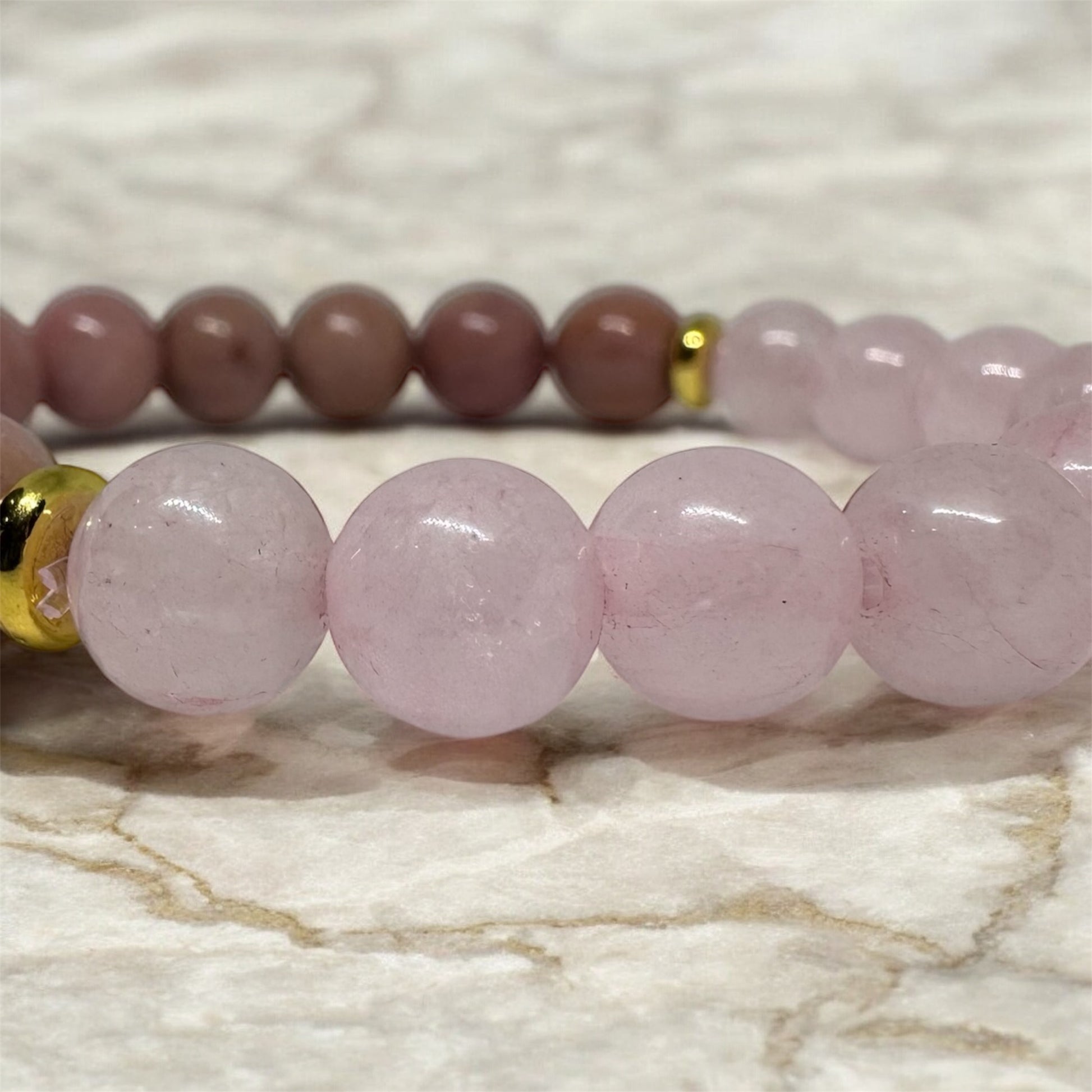 Bransoletka Kwarc Różowy i Rodonit Kamień Miłość Harmonia 